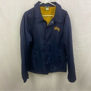 RARE LRG Lifted Research Group Blue Button Up Windbreaker Large Jacket Giraffe